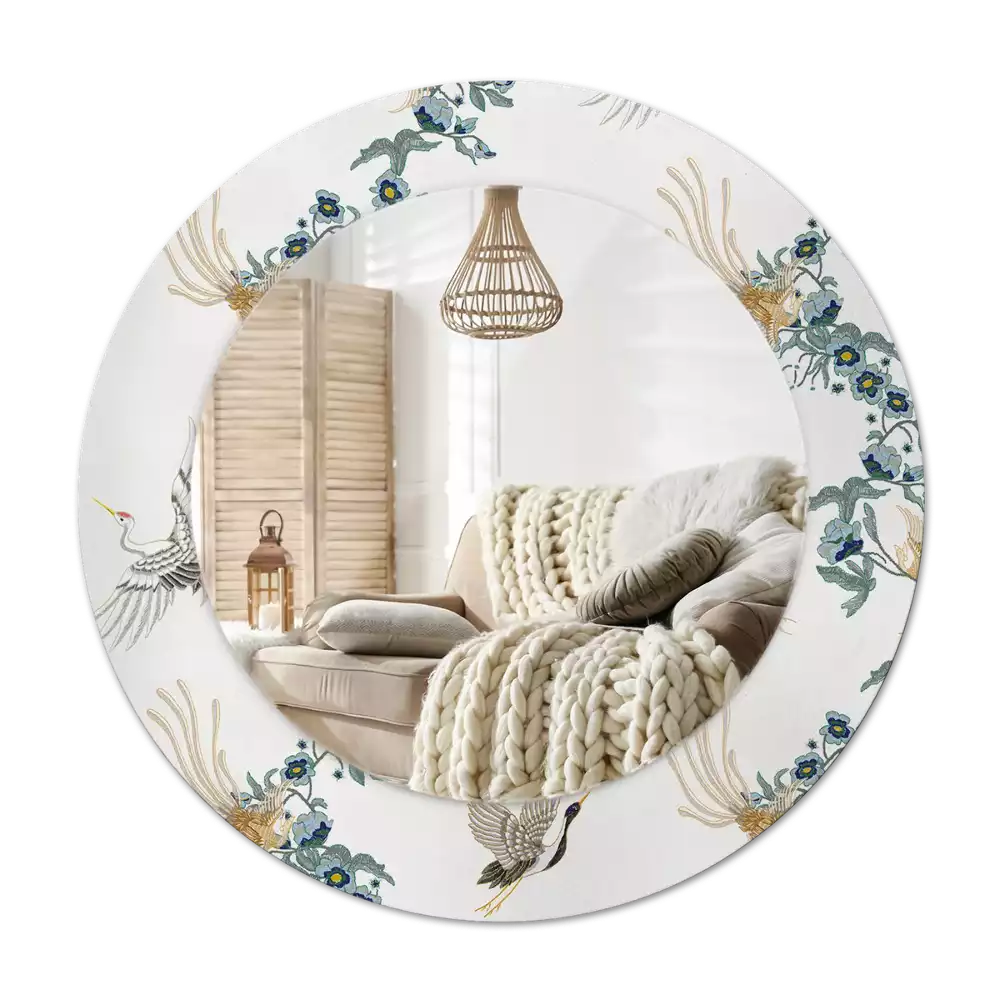 Espelho redondo decorativo pássaros chineses