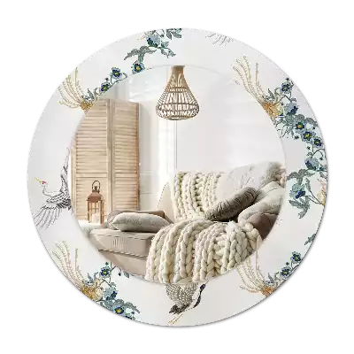 Espelho redondo decorativo pássaros chineses
