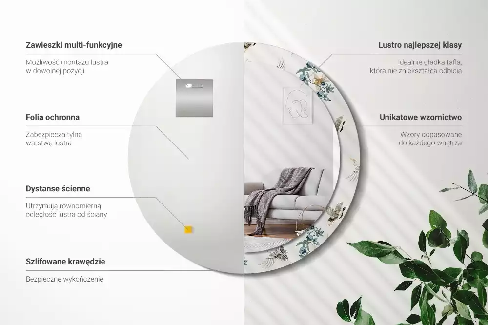 Espelho redondo decorativo pássaros chineses