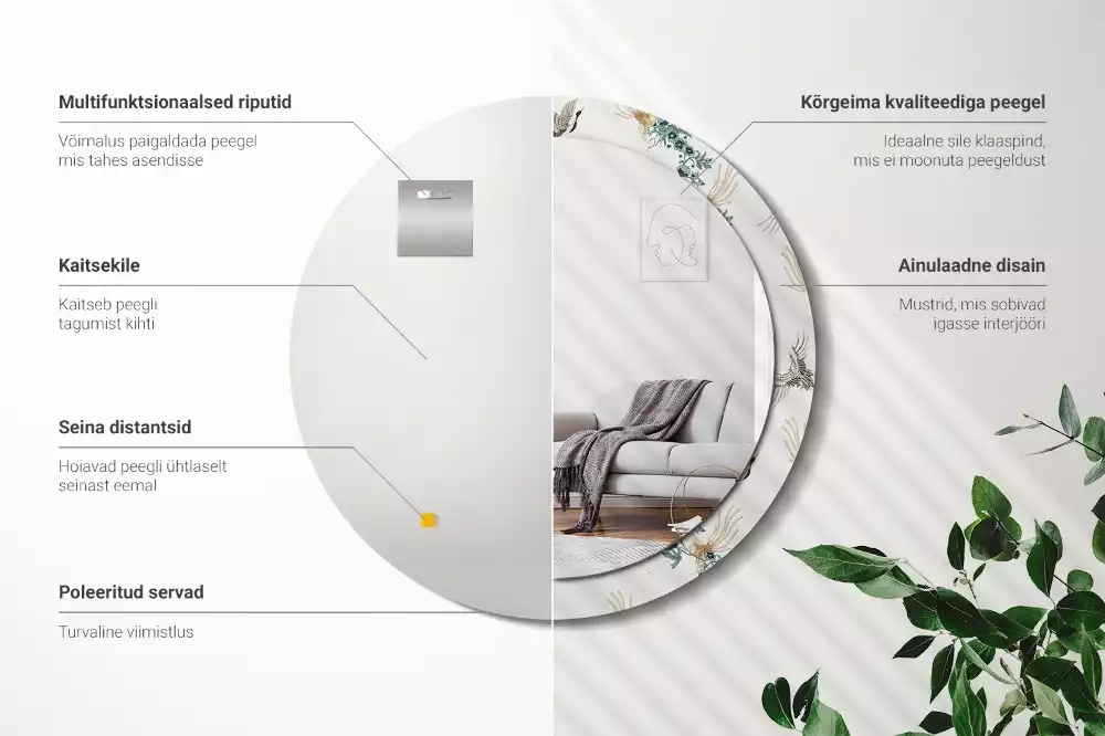 Espelho redondo decorativo pássaros chineses