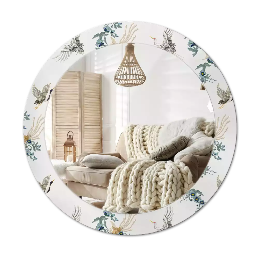 Espelho redondo decorativo pássaros chineses