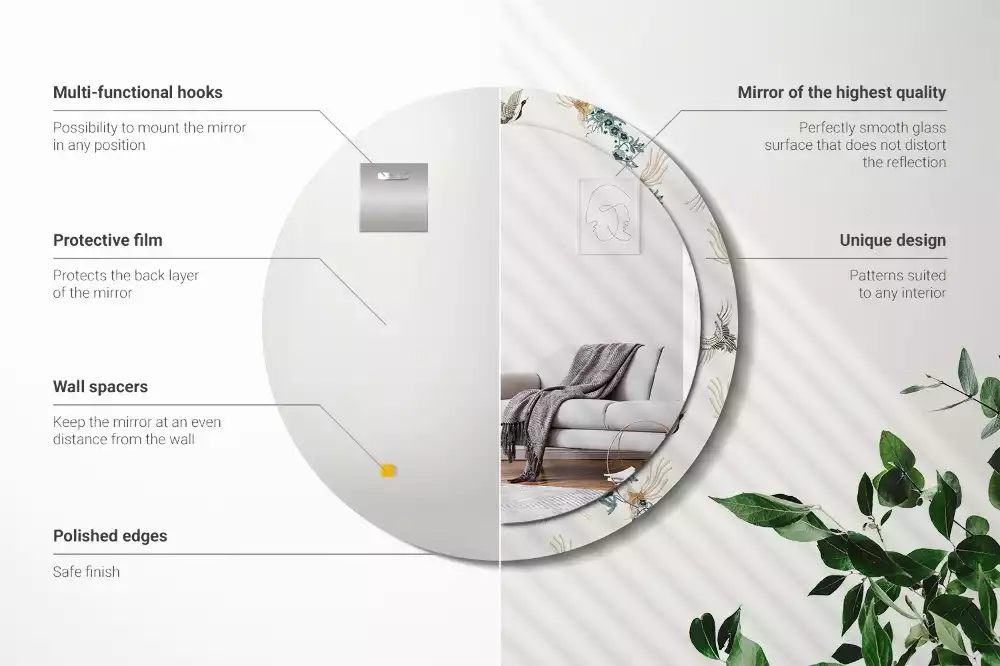 Espelho redondo decorativo pássaros chineses