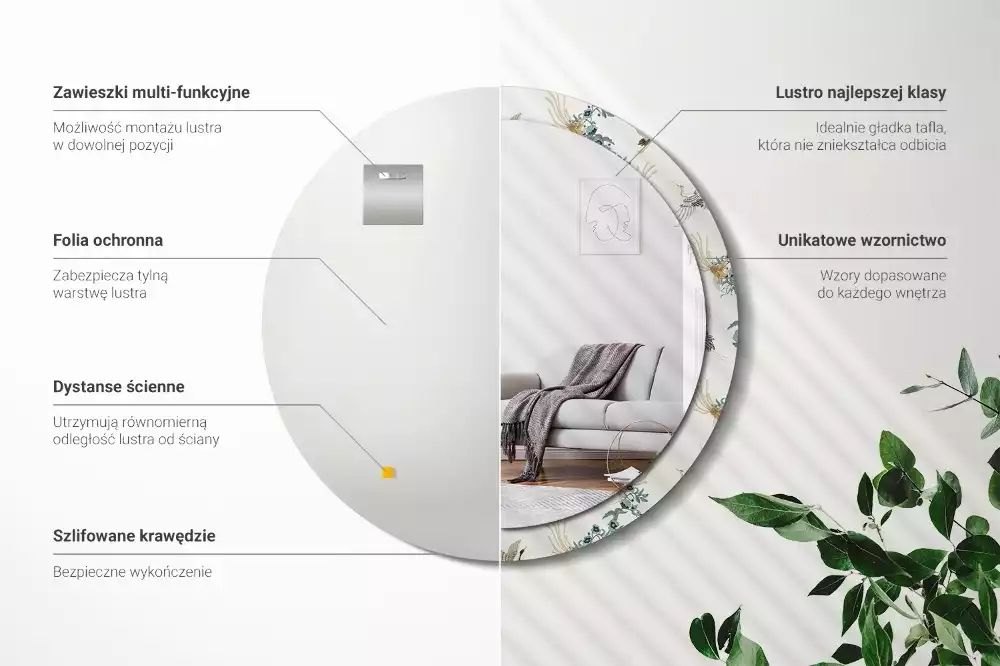 Espelho redondo decorativo pássaros chineses