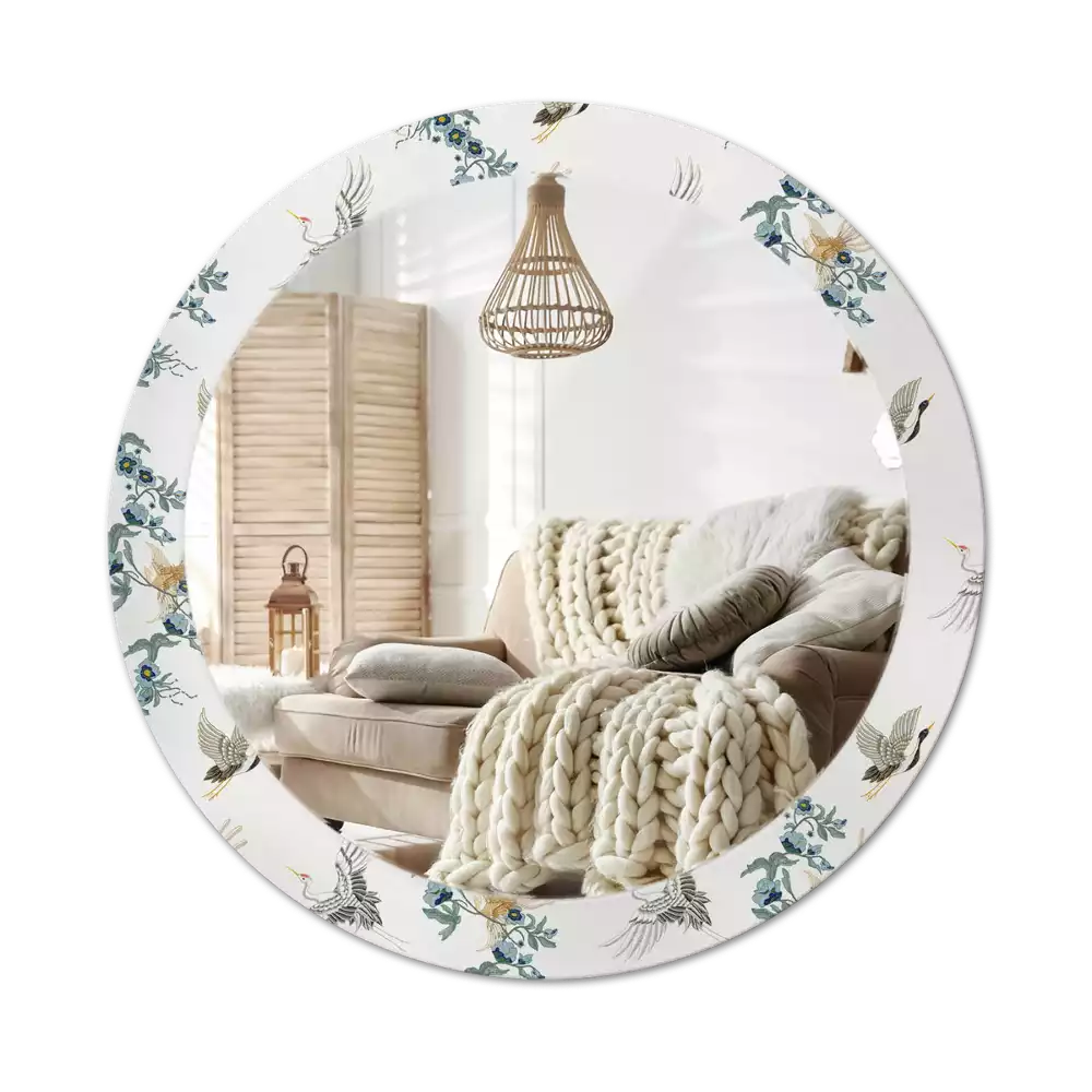 Espelho redondo decorativo pássaros chineses