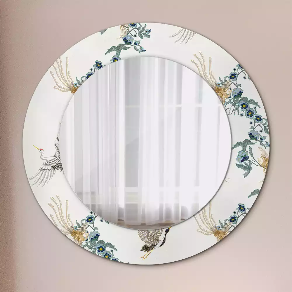 Espelho redondo decorativo pássaros chineses