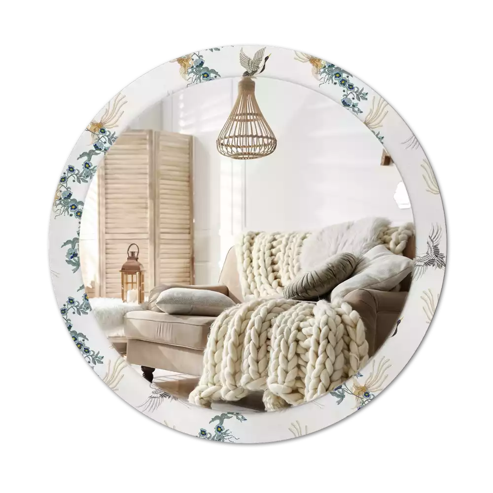 Espelho redondo decorativo pássaros chineses