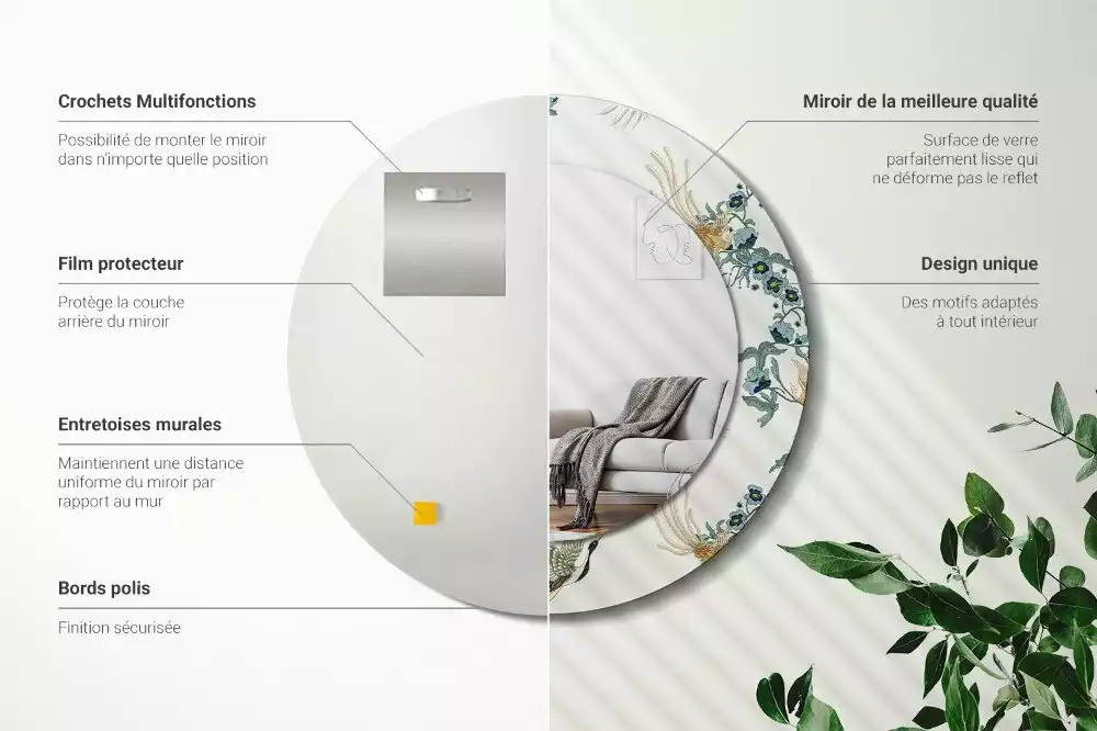 Espelho redondo decorativo pássaros chineses