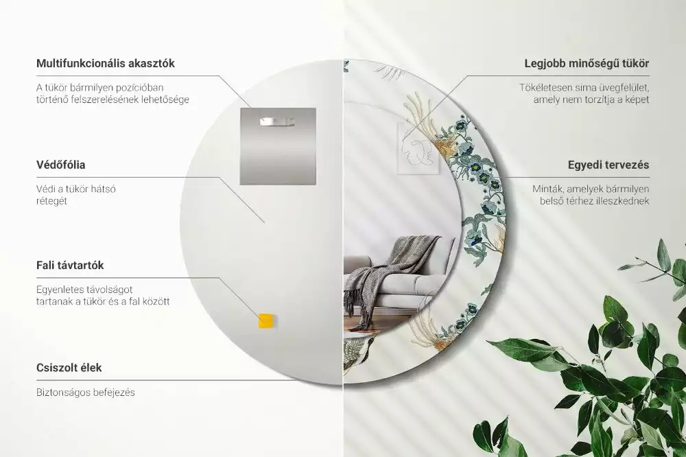 Espelho redondo decorativo pássaros chineses