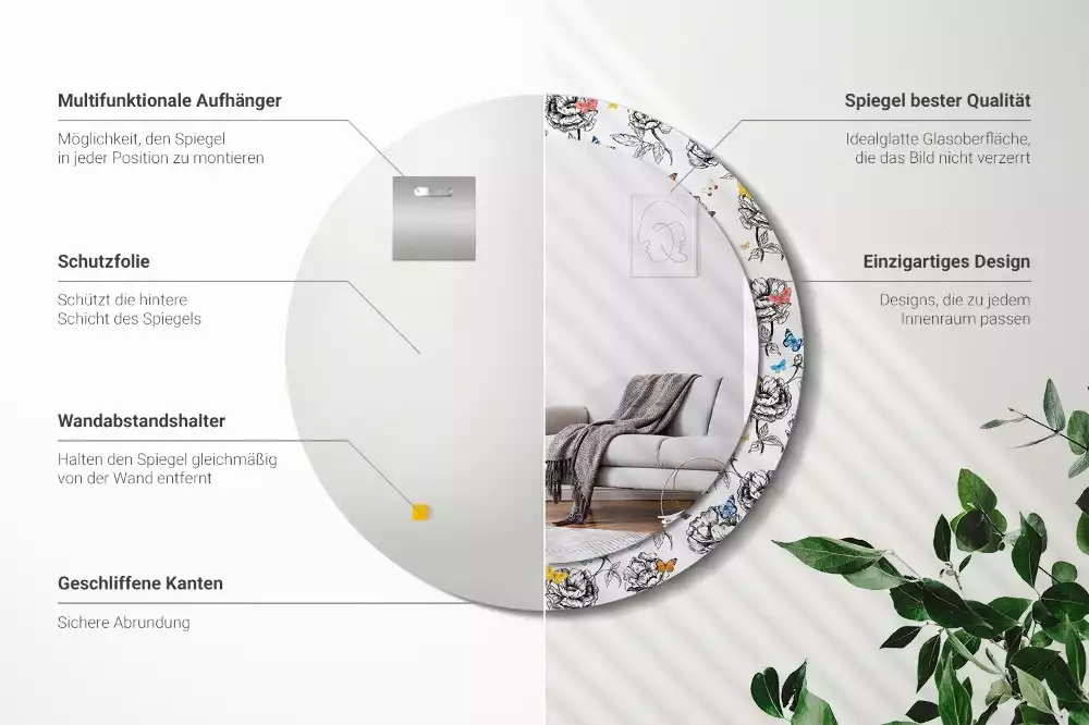 Espelho decorativo redondo Borboletas coloridas