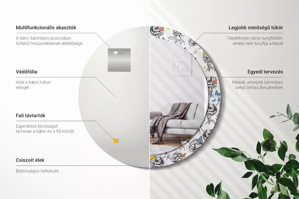 Espelho decorativo redondo Borboletas coloridas