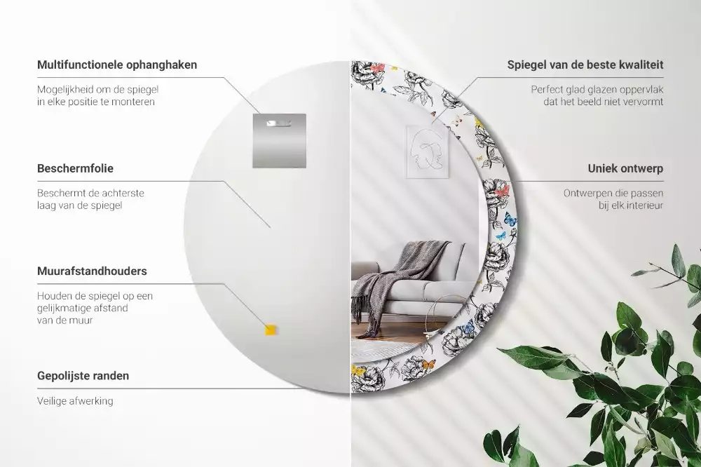 Espelho decorativo redondo Borboletas coloridas