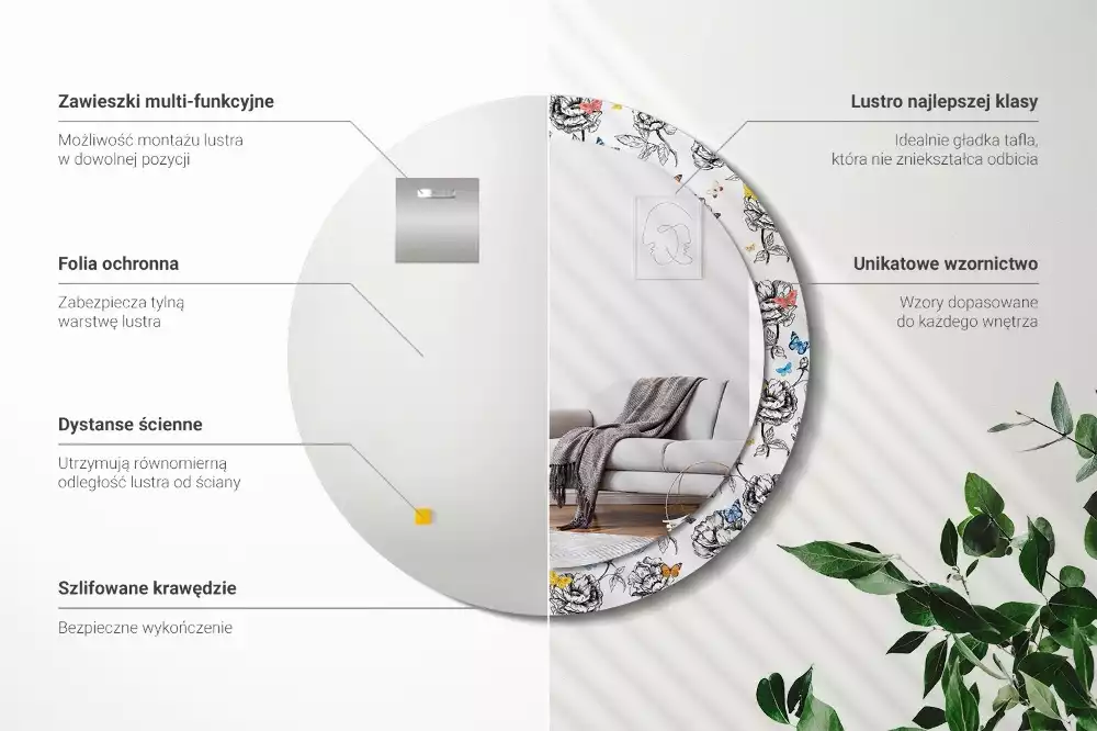 Espelho decorativo redondo Borboletas coloridas