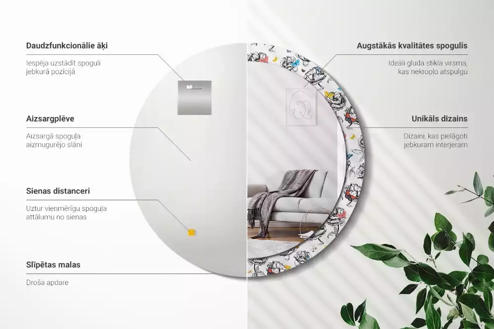 Espelho decorativo redondo Borboletas coloridas