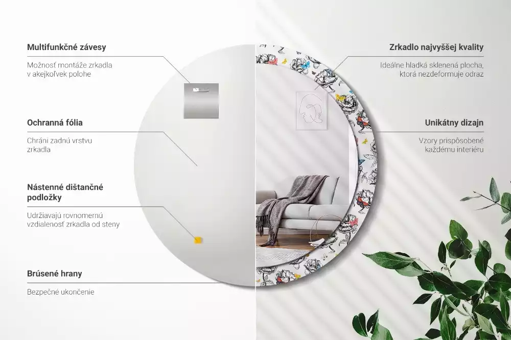 Espelho decorativo redondo Borboletas coloridas