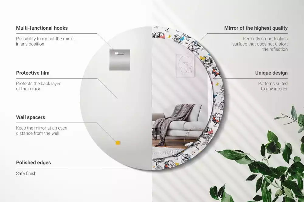 Espelho decorativo redondo Borboletas coloridas