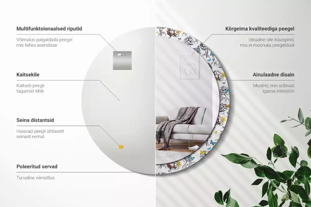 Espelho decorativo redondo Borboletas coloridas