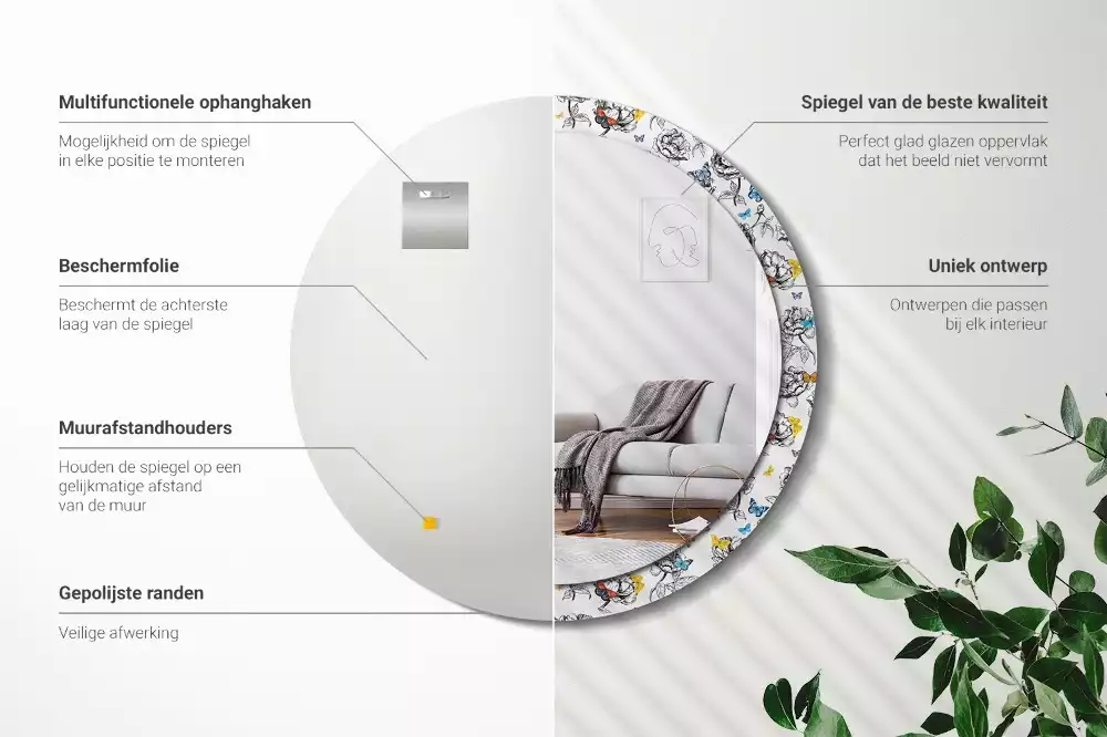 Espelho decorativo redondo Borboletas coloridas