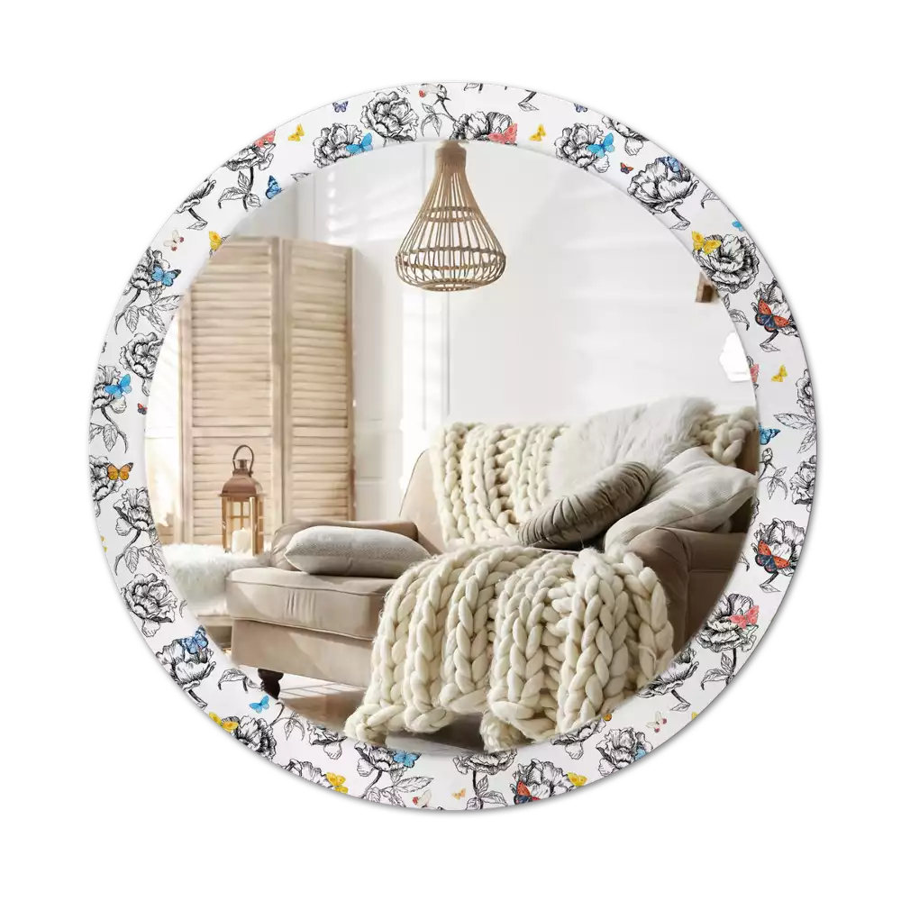 Espelho decorativo redondo Borboletas coloridas