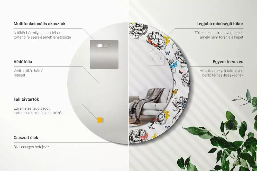 Espelho decorativo redondo Borboletas coloridas