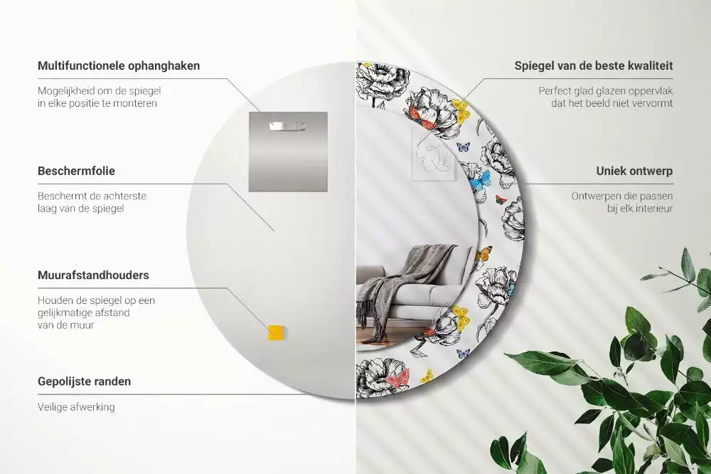 Espelho decorativo redondo Borboletas coloridas