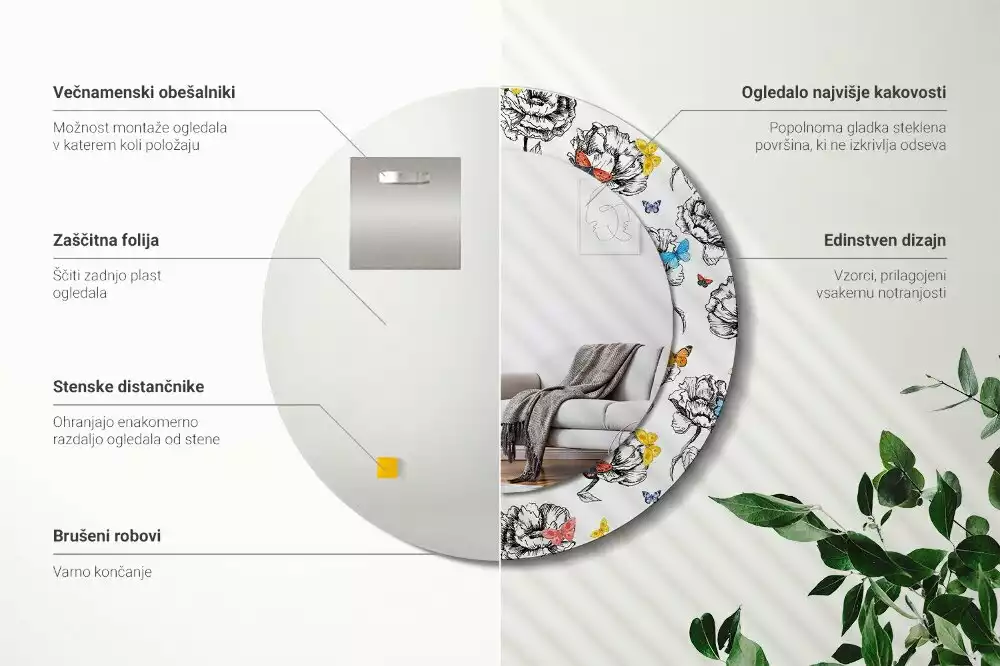 Espelho decorativo redondo Borboletas coloridas