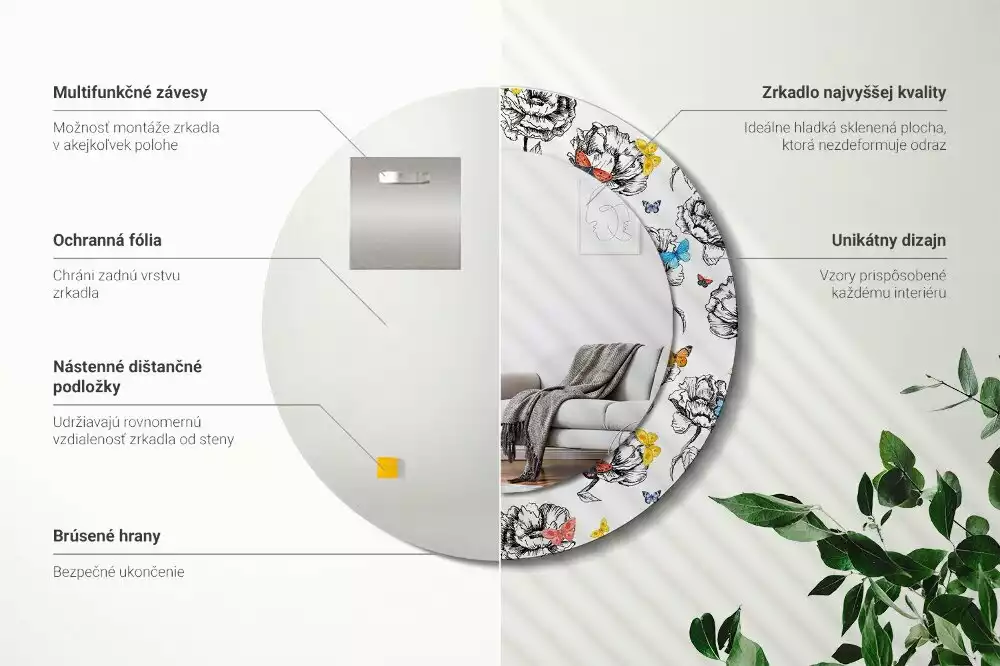 Espelho decorativo redondo Borboletas coloridas