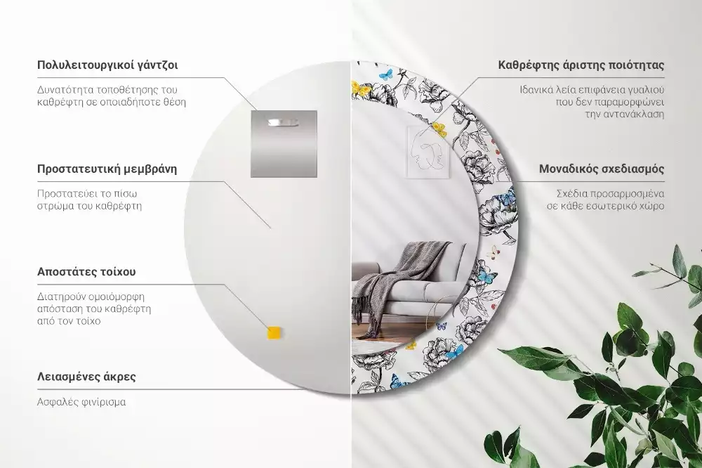 Espelho decorativo redondo Borboletas coloridas