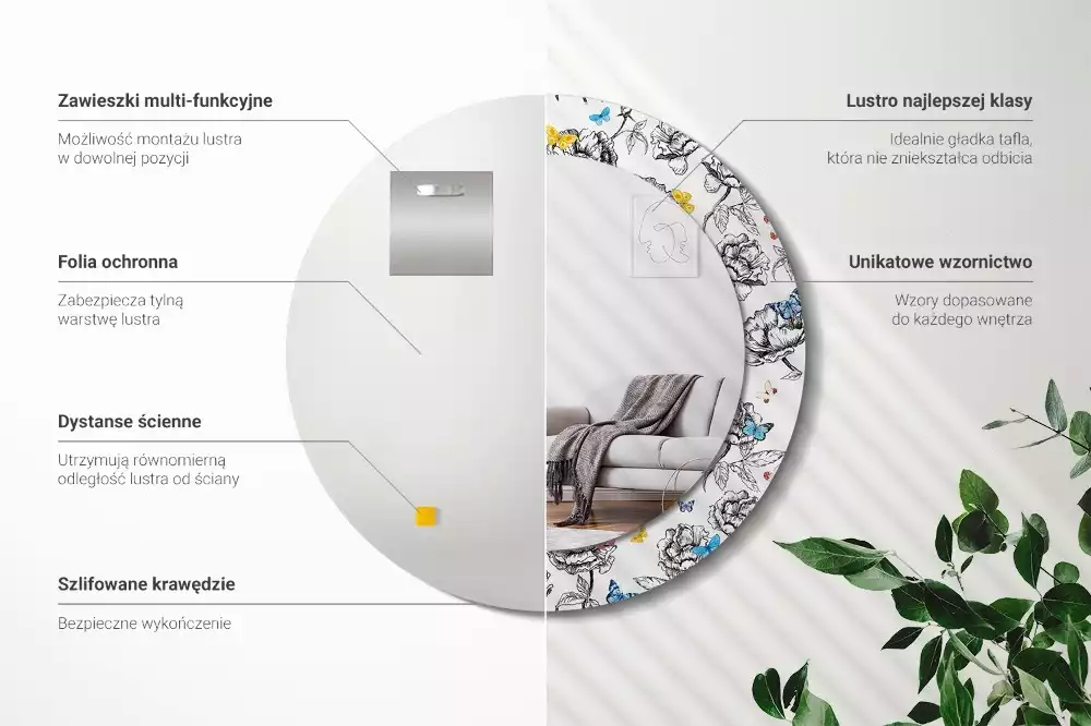 Espelho decorativo redondo Borboletas coloridas