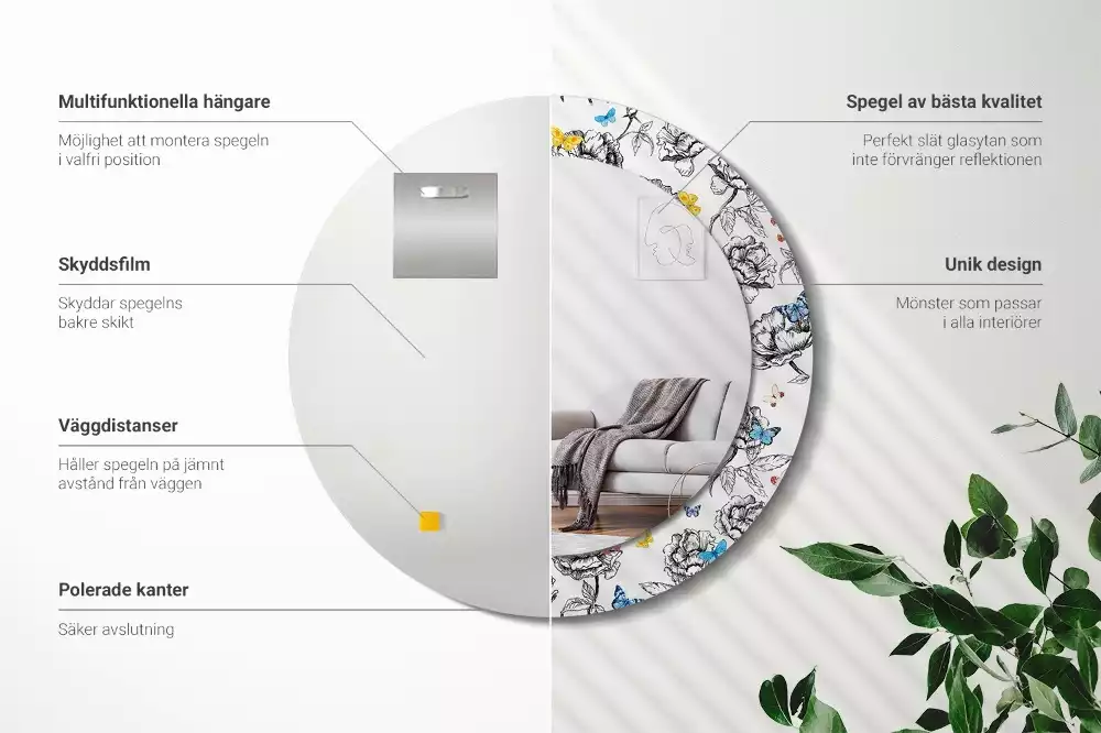 Espelho decorativo redondo Borboletas coloridas