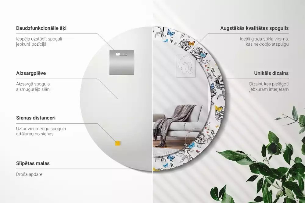 Espelho decorativo redondo Borboletas coloridas