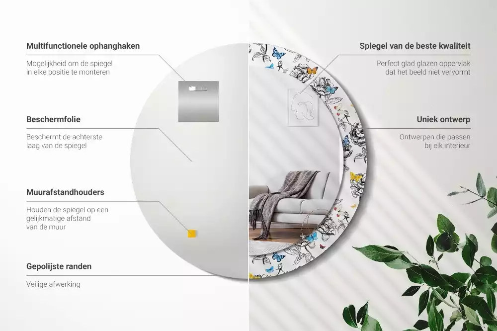 Espelho decorativo redondo Borboletas coloridas