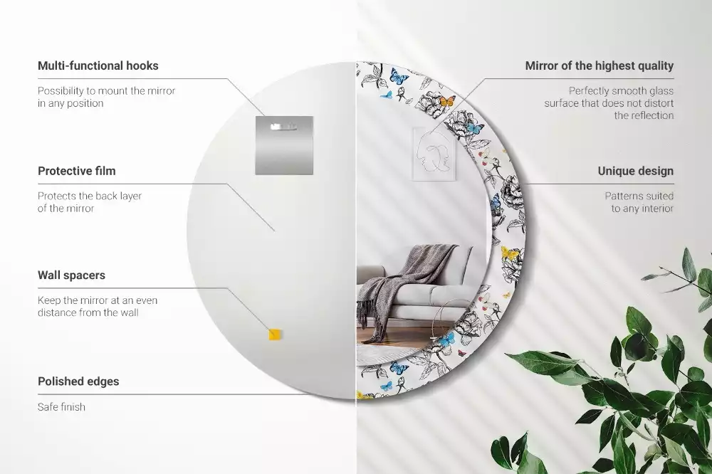 Espelho decorativo redondo Borboletas coloridas