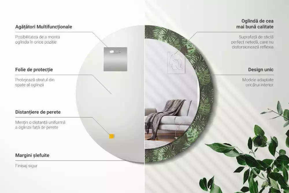 Espelho redondo decorativo Folhas tropicais