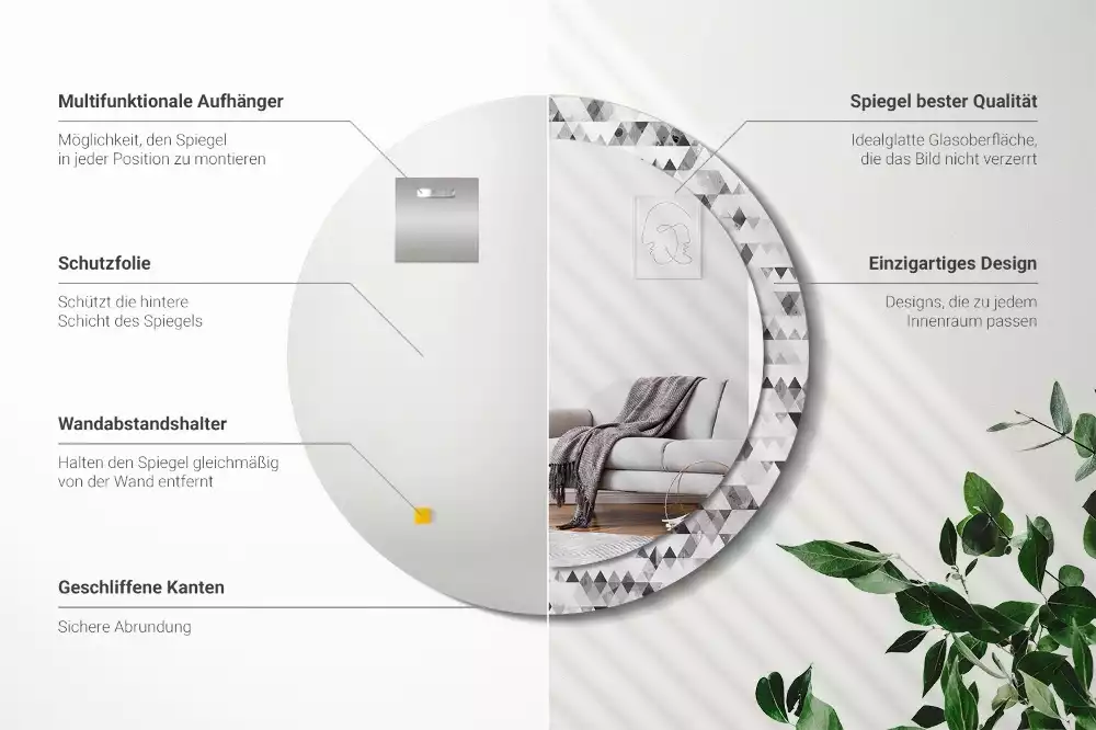 Espelho decorativo redondo Triângulos