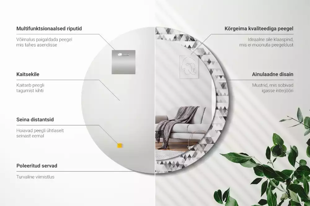 Espelho decorativo redondo Triângulos