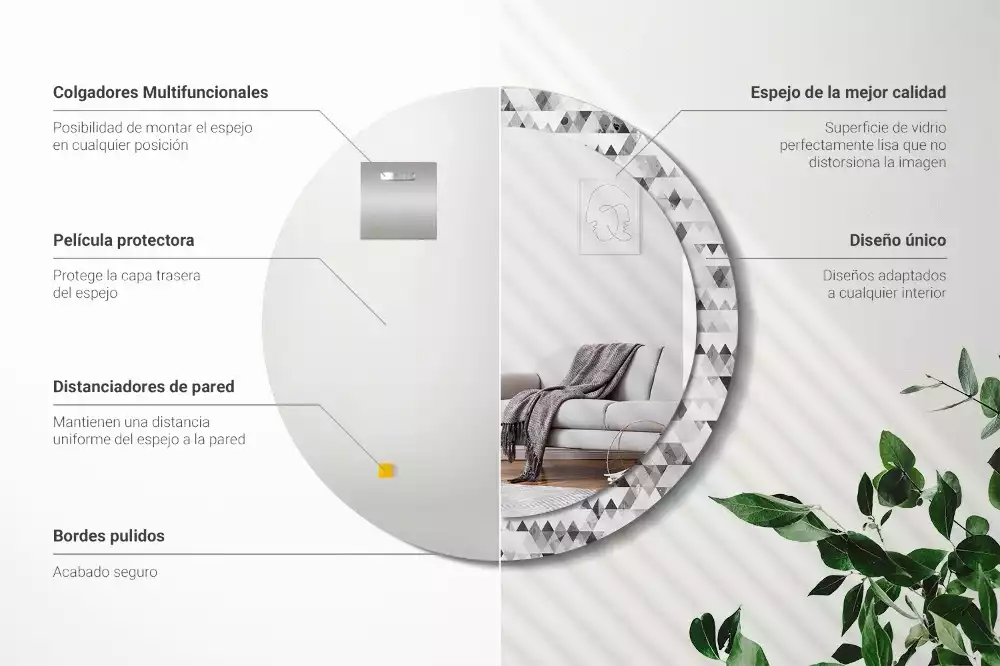 Espelho decorativo redondo Triângulos