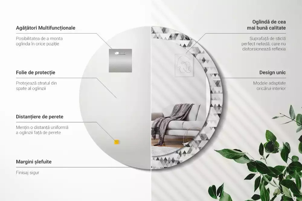 Espelho decorativo redondo Triângulos