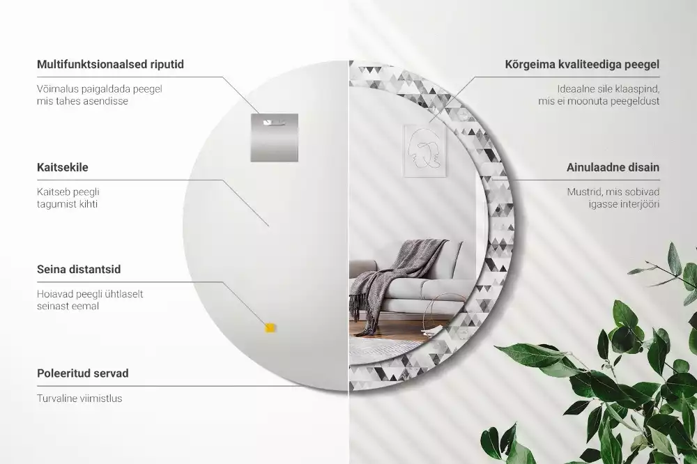 Espelho decorativo redondo Triângulos