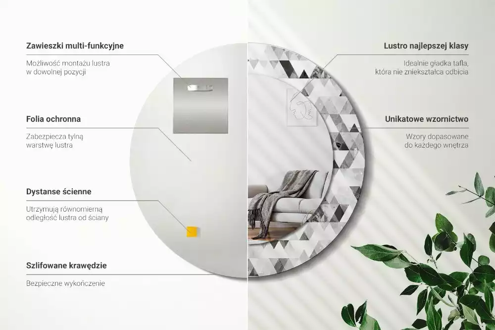 Espelho decorativo redondo Triângulos