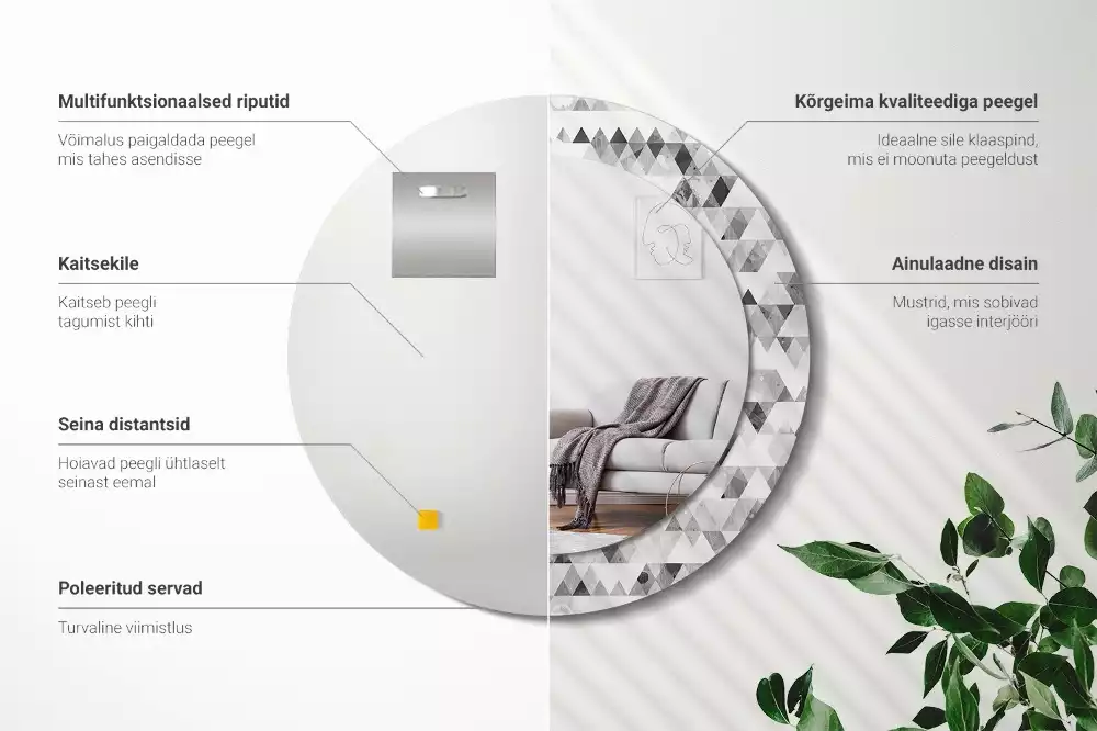 Espelho decorativo redondo Triângulos