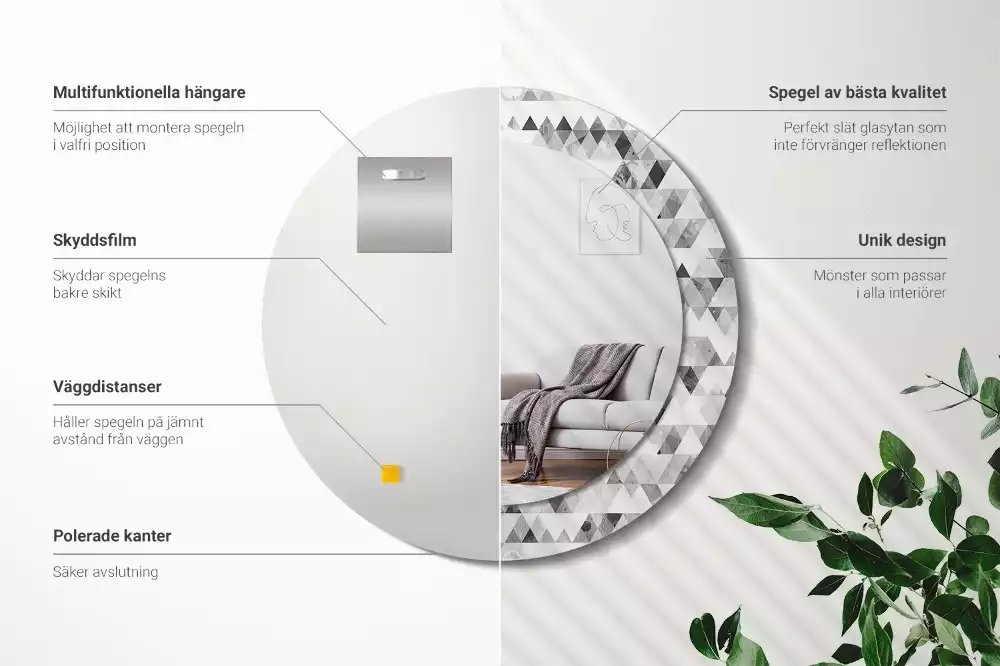 Espelho decorativo redondo Triângulos