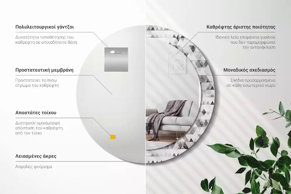 Espelho decorativo redondo Triângulos