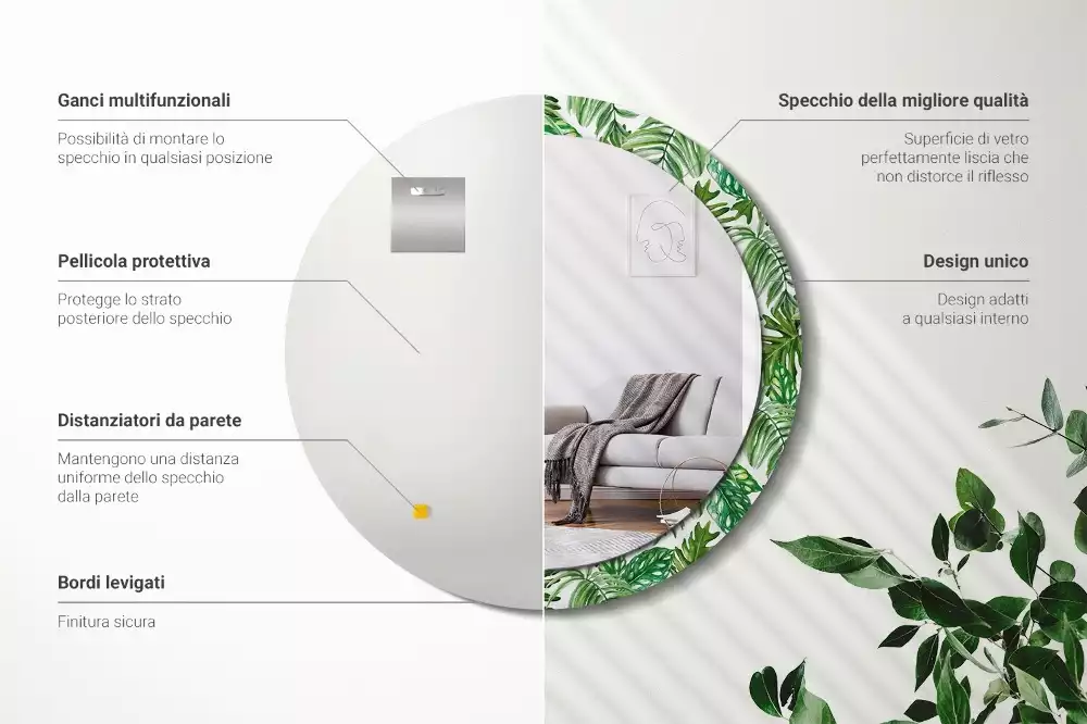 Espelho decorativo redondo Folhas da selva