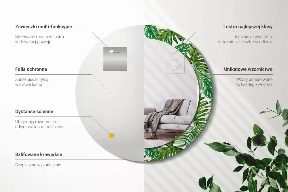 Espelho decorativo redondo Folhas da selva