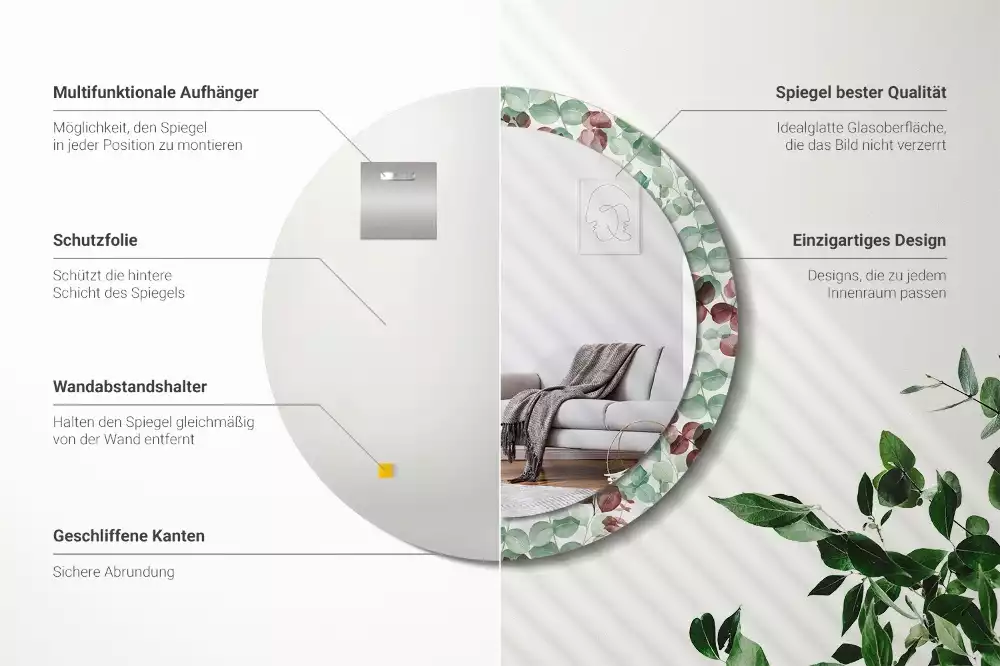 Espelho redondo decorativo Eucalipto