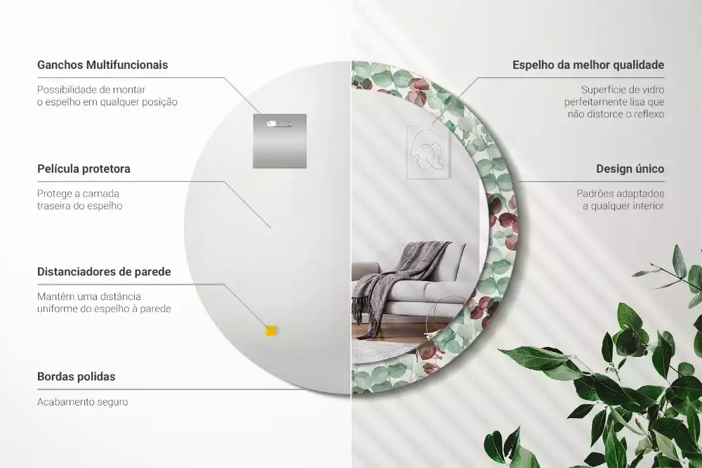 Espelho redondo decorativo Eucalipto