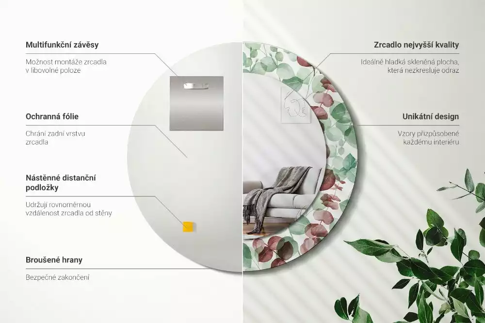 Espelho redondo decorativo Eucalipto