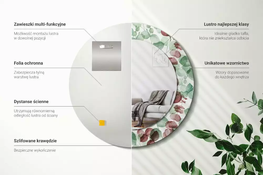 Espelho redondo decorativo Eucalipto