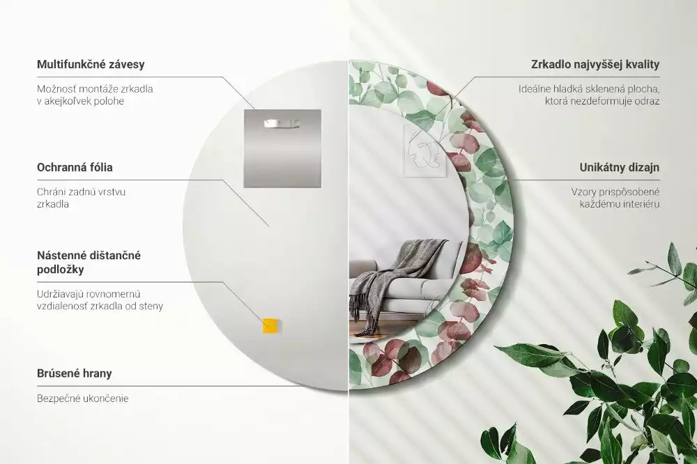 Espelho redondo decorativo Eucalipto