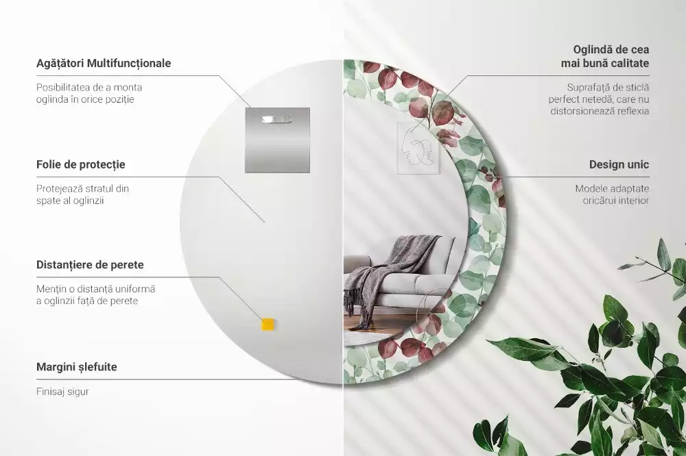 Espelho redondo decorativo Eucalipto